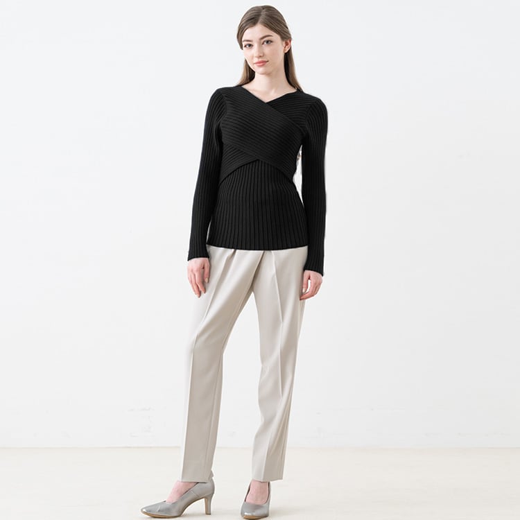 【洗えるニット】クロスニットトップス