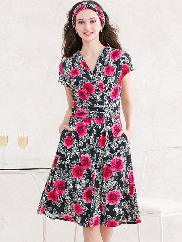 ★ほぼ新品★Kay me シルク風ナイトマーガレット　マリリンワンピース 9号 シルク風 ナイトマーガレット ギャザーワンピース– kay me