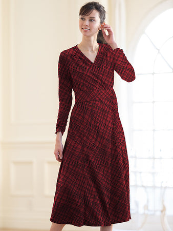 レッドチェック カシュクールリボンワンピース– kay me