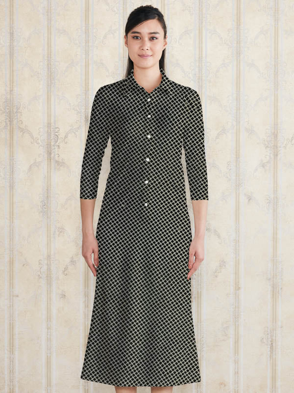 【ロング丈】 ブラッククロスリンク　ロングシャツワンピース