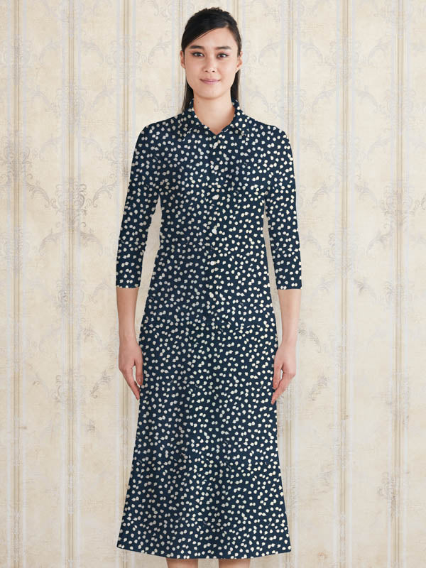 Navy Rice Shower Long Shirt Dress