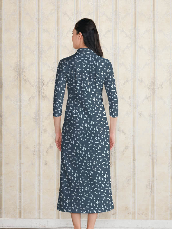 【ロング丈】 グレーバタフライ　ロングシャツワンピース