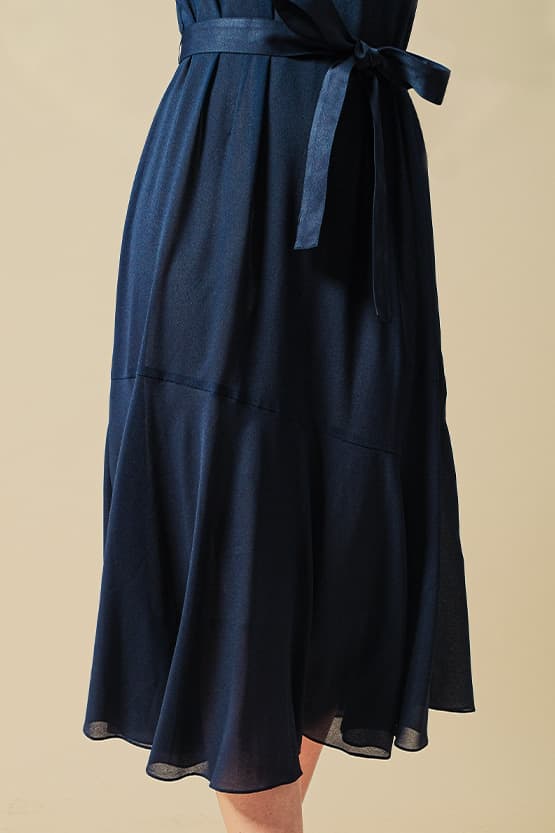 【ストレッチシフォン】ネイビー　ロングマーメイドワンピース