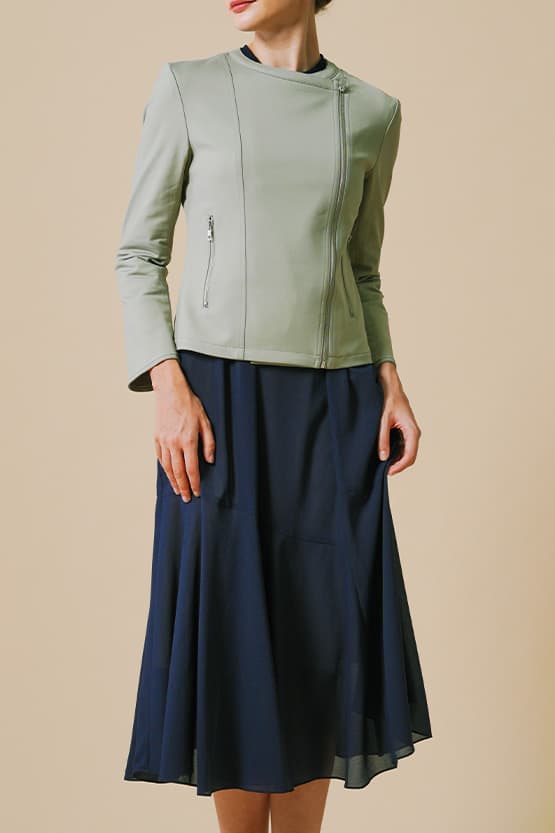 【ストレッチシフォン】ネイビー　ロングマーメイドワンピース