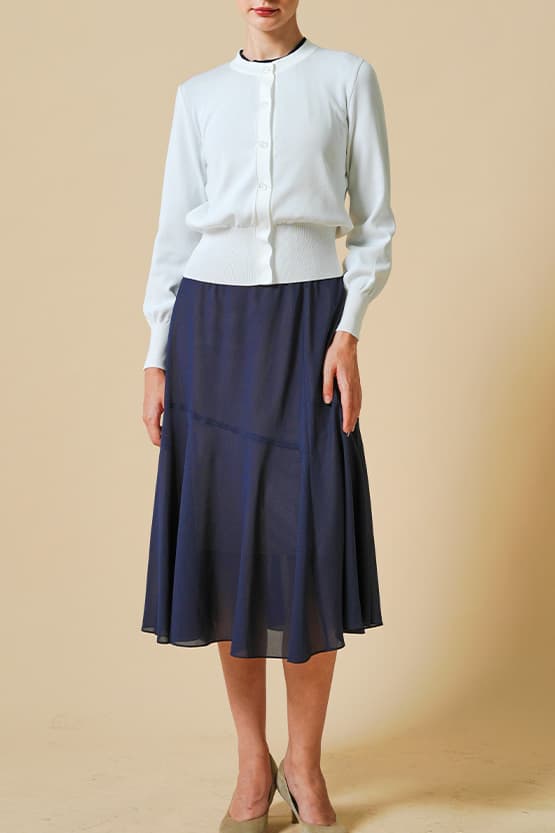 【ストレッチシフォン】ネイビー　ロングマーメイドワンピース