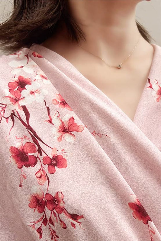 【ストレッチジョーゼット】SAKURA ベル袖フレアワンピース
