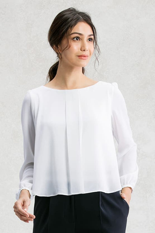 【ストレッチシフォン】ラウンドネックトップス