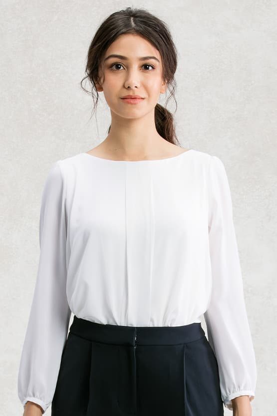 【ストレッチシフォン】ラウンドネックトップス
