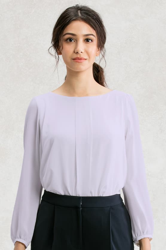 【ストレッチシフォン】ラウンドネックトップス