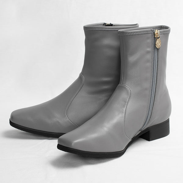 グレーヴィーガンレザー ほわほわフラットブーツ– kay me