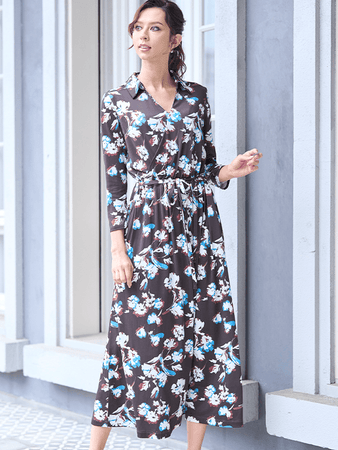 美品 Kay me カシュクール ワンピース バラ 花柄 総柄 裏起毛 ボルドーフラワー カシュクールワンピース– kay me