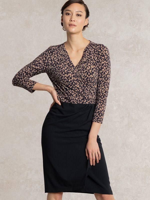 Caramel Geo x Navy Asymmetry Dress