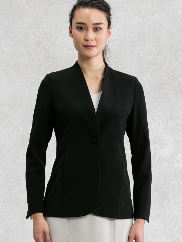 【Set-up】Black Long Collarless Jacket