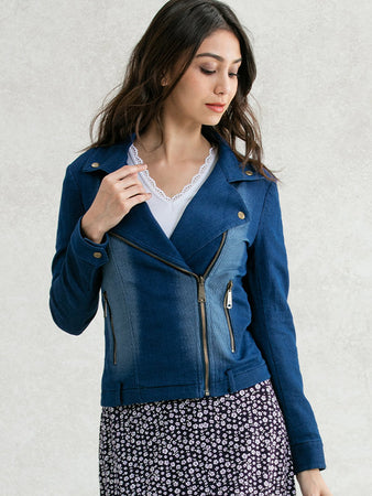 ケイミー Kayme インディゴ　ストレッチデニムライダースジャケット  7号 インディゴ ストレッチデニムライダースジャケット– kay me