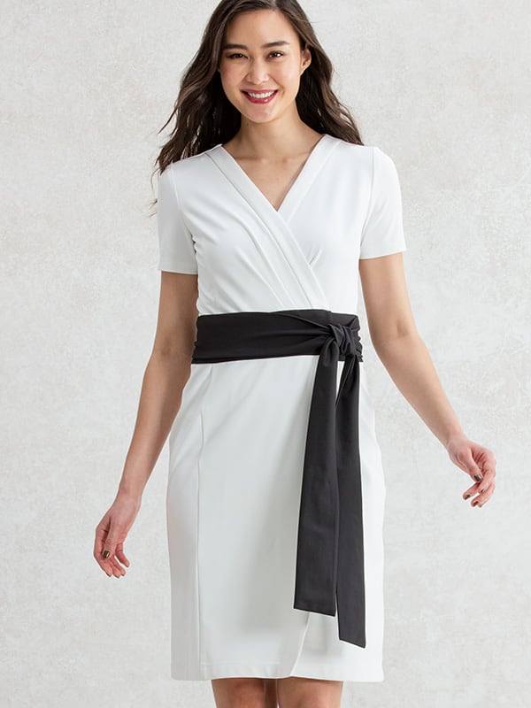 White x Black Belt Wrap Dress