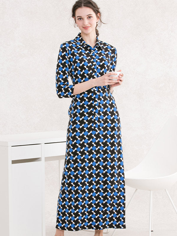【ロング丈】 ブルーピンホイール　ロングシャツワンピース
