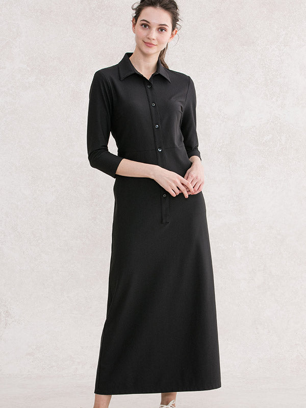 【ロング丈】 ブラック　ロングシャツワンピース