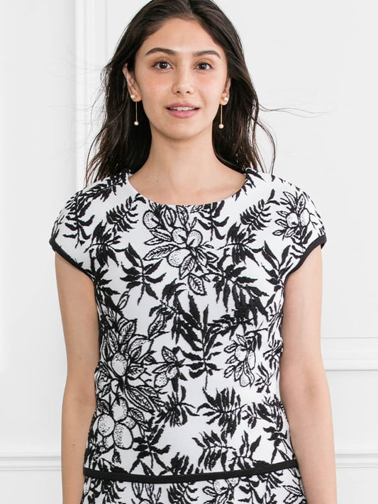 【洗えるニット】レモン柄ふくれニットトップス