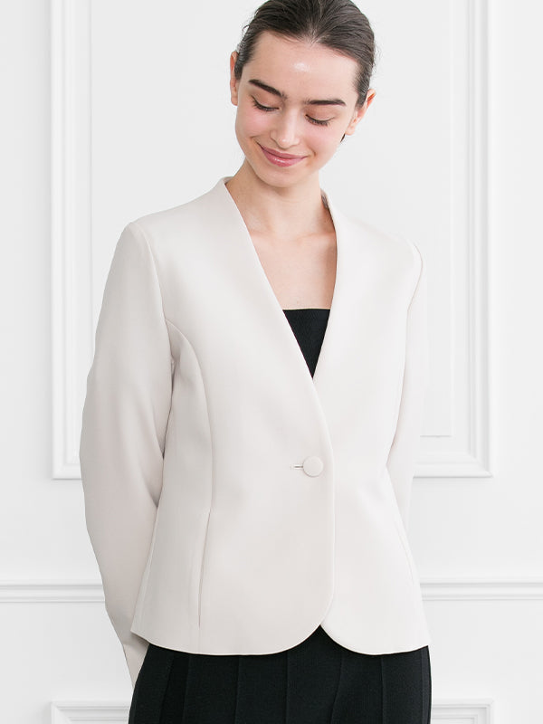 Beige Collarless Jacket