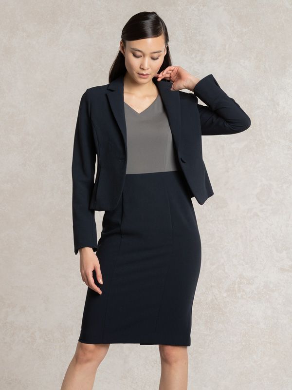 Charcoal x Navy V-neck I-line Docking Dress