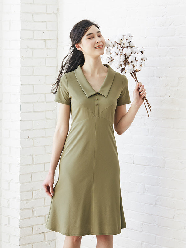 Khaki Cotton Shirt Dress