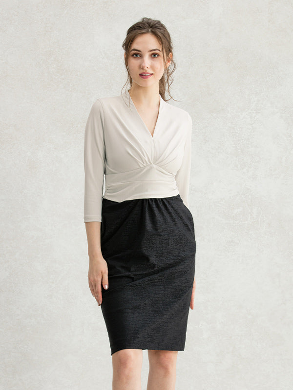 【Set-up】Grey x Black Jacquard Docking Shell Dress