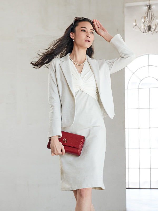 White x Gray Jacquard Docking Twist Dress