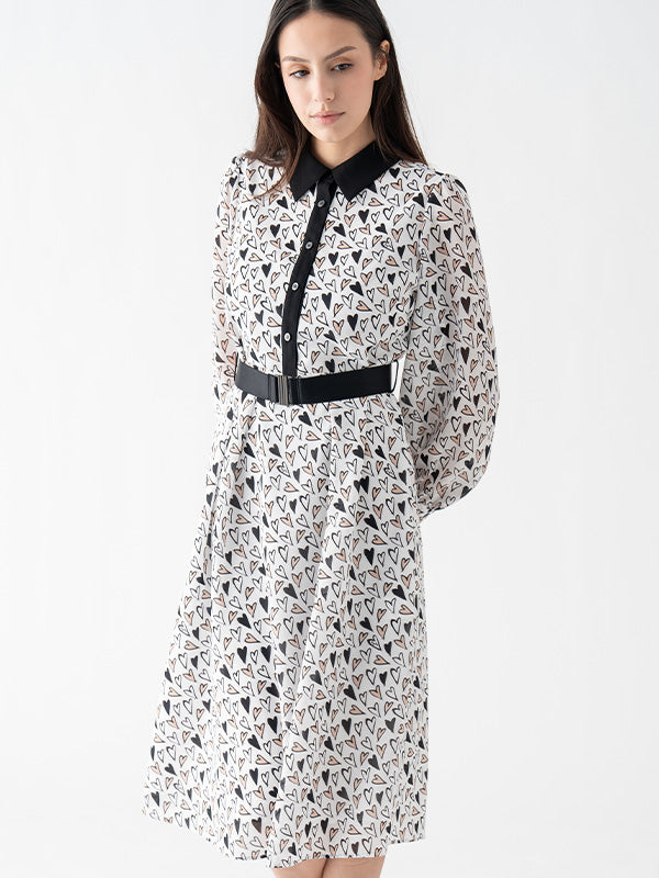【ストレッチシフォン】ゴールドハート　シャツワンピース