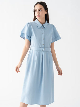 コットン混 スカイブルー シャツワンピース– kay me