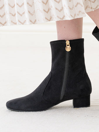 Brenta ブラック　スエード　ブーツ ブラックヴィーガンスエード ほわほわフラットブーツ– kay me