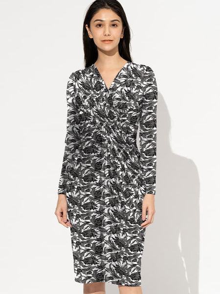 ストレッチジャージー】古典琉球紅型 黒 ヴィーナスワンピース