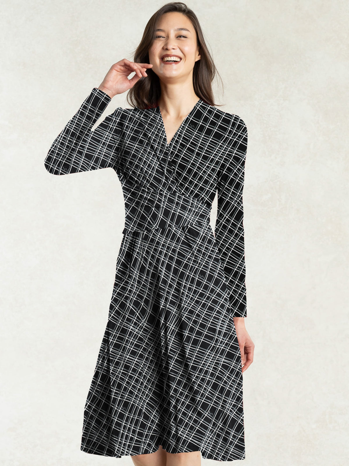 ブラックチェック　カシュクールワンピース