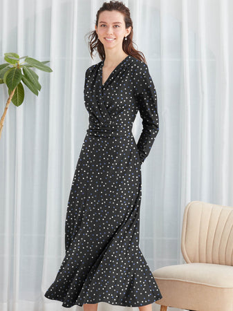 ★ほぼ新品★Kay me シルク風ナイトマーガレット　マリリンワンピース 9号 シルク風 ナイトマーガレット ギャザーワンピース– kay me